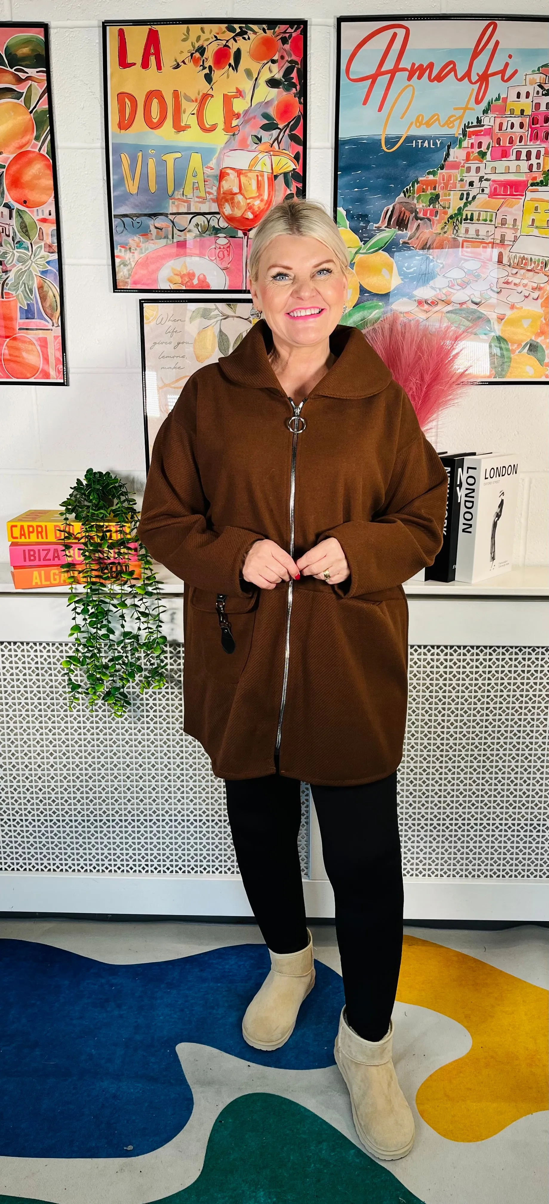 Tristan Zip Up Coat - Chocolate